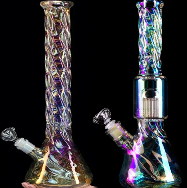 Tall Rainbow glass water bongs hookahs downstem perc Ice catcher dabber heady rig recycler Dab smoke water pipe with 14mm_VAPORMALLS