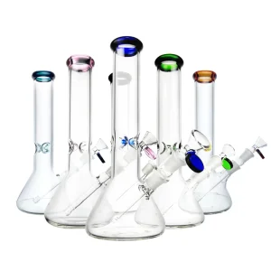 beaker bongs glass water bongs Hand Blown Glass Bong 10'' Color Accent on Mouthpiece Pipe Bong Hookahs Beaker Waterpipe Heady Glass Bong Borosilicate Glass Beaker_VAPORMALLS