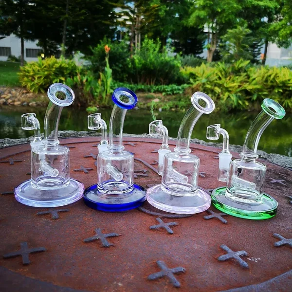 6 Inch Mini Dab Rig Colorful Thick Glass Bongs Hookahs Inline Perc Water Pipes 14mm Joint Oil Rigs Small Bong With 4mm Quartz Banger_VAPORMALLS