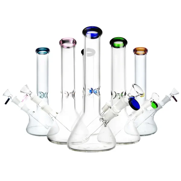 beaker bongs glass water bongs Hand Blown Glass Bong 10'' Color Accent on Mouthpiece Pipe Bong Hookahs Beaker Waterpipe Heady Glass Bong Borosilicate Glass Beaker_VAPORMALLS